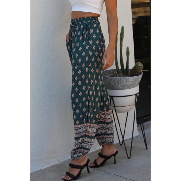 ANGIE Dark Green Boho Print Joggers - Picture 2 of 8
